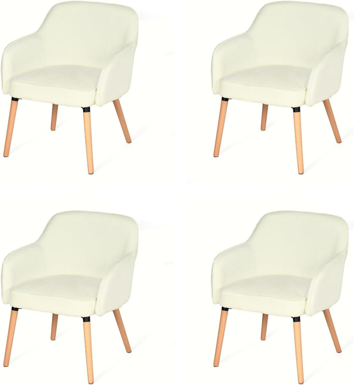 MEUBLE Cosy Eetkamerstoelen, set van 4, comfortabel, van chenille-stof, keukenstoelen met rugleuning en armleuningen, voor keuken en eetkamer, beige