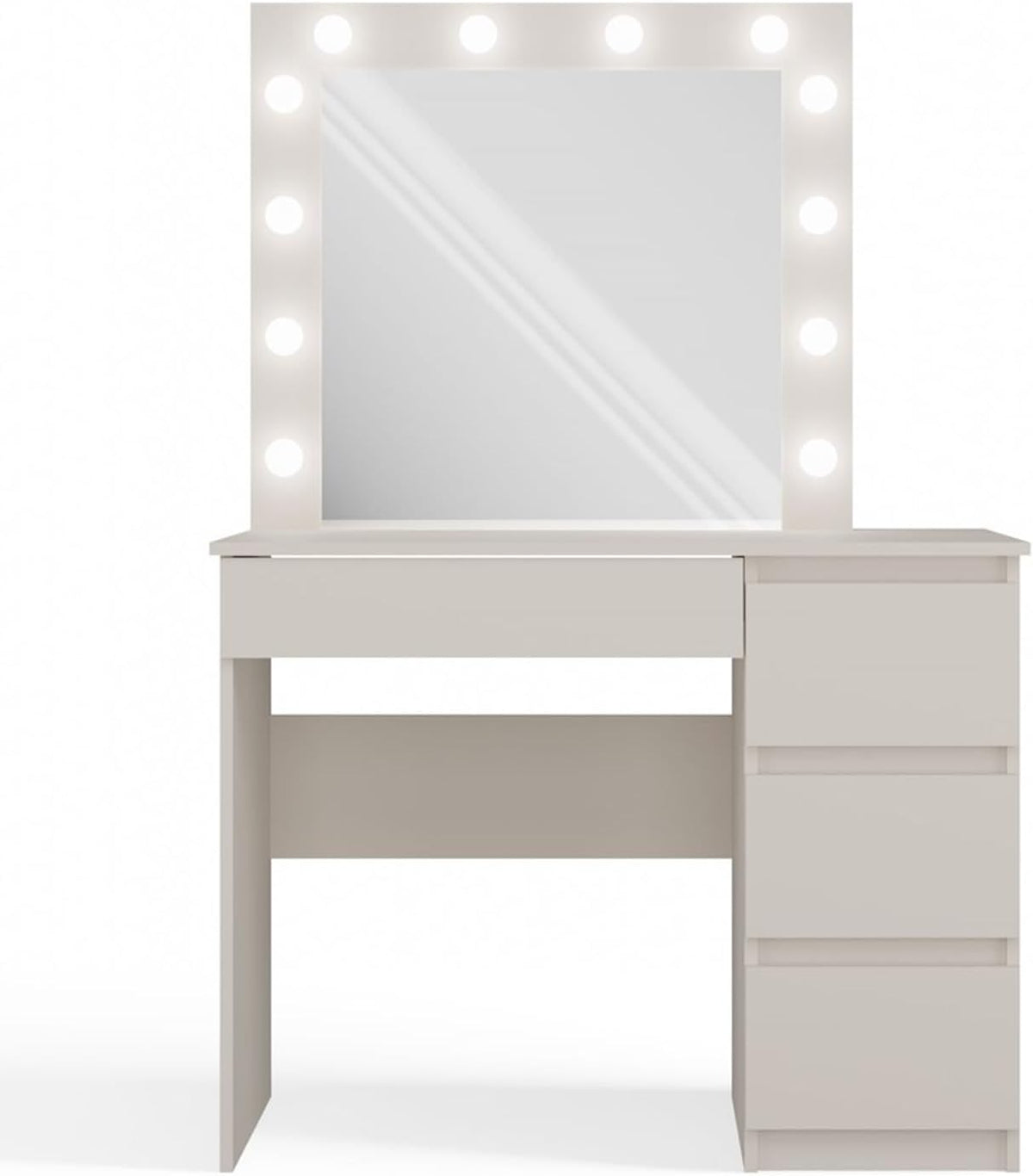 3E 3xE living.com Dressing table with mirror, LED lighting: four drawers, color: cashmere, three drawers on the right - QUORE