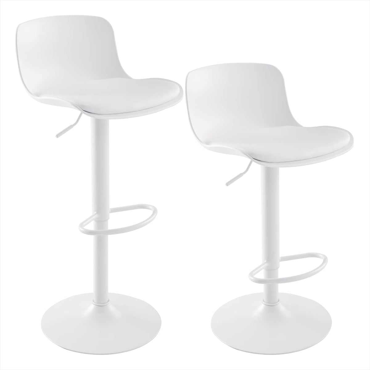 YOUNIKE Barkruk set van 2 wit, in hoogte verstelbare draaibare barstoel met rugleuning, hoge barstoelen als keukenstoel, toonstoel, praktische barkruk voor toonbank, keuken eetkamer