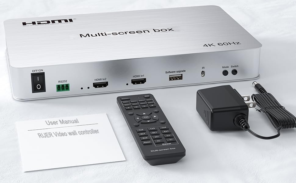 Video Wall Controller 2x2 4K60HZ, HDMI 2.0, 3840x2160@60Hz, 14 modi, remote & RS232-bediening, met out-audio en geheugen