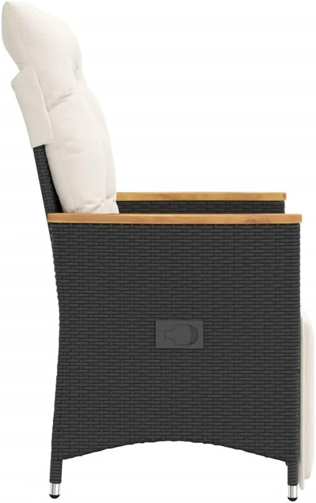 Loungestoel – Tuinstoel – Loungefauteuil – Buitenstoel – Terrasstoel – Verstelbare Rugleuning – Weerbestendig Poly Rattan Zwart met Crème Kussens