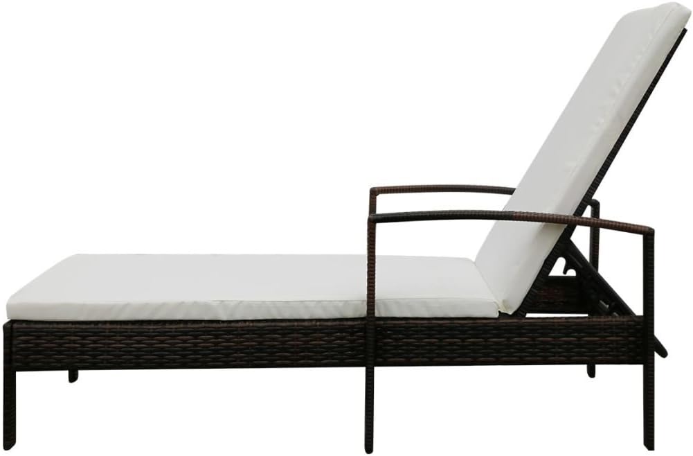Festnight Sun Lounger Garden Lounger with Poly Rattan Cushion Brown/Black Outdoor Garden Lounger 195 x 68 x 52 cm - QUORE