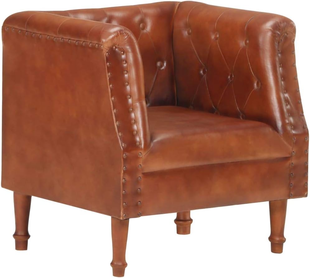 Armchair Brown Genuine Leather Lounge Chair TV Chair Recliner Chair Office Chair for Bedroom Living Room Study Office