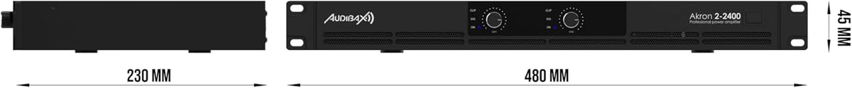 Audibax Akron 2-2400 Digitale versterker, 2-kanaals vermogen, 600 W, eenvoudige geluidsbediening, verbinding in brug-, stereo- of parallelle modus, XLR en speakon