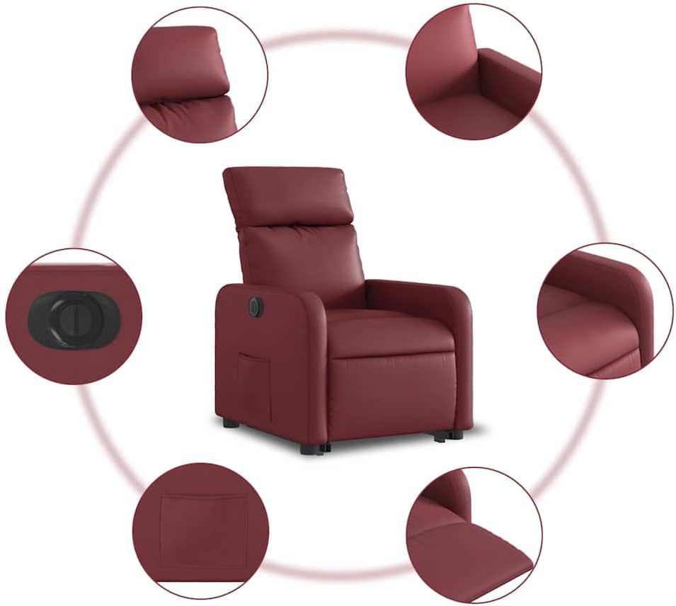 Relaxstoel Met Opstahulp – Elektrische Relaxstoel – Tv-Stoel – Ligstoel – Relaxfauteuil – Wijnrood Kunstleer – Elektrisch Kantelsysteem – Automatische Ligfunctie 135°