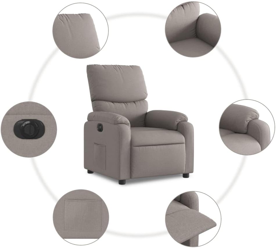 Recliner Chair Electric Taupe Fabric TV Chair with Reclining Function Single Reclining Chair Relax Chair for Living Room Bedroom Electric Tilt System mA4