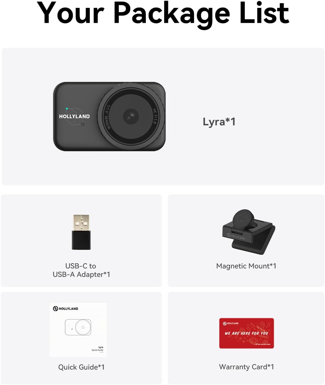 Hollyland Lyra Webcam: UHD 4K Webcam voor PC/Mac, 1/1.5" Sensor, Autoframing, PDAF, HDR - Ideaal voor Live Streaming, Videobellen & Gamen - Werkt met Zoom, Teams, Twitch en Meer