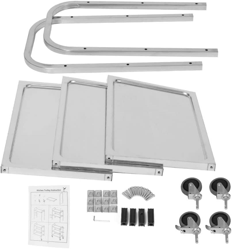 HLC 3 Tier Rvs Dienende Catering Trolley Wielen Utility Cart Keuken Cart Serveerwagen Met Vergrendelende Wielen Voor Keuken Hotels - 95x95x50CM
