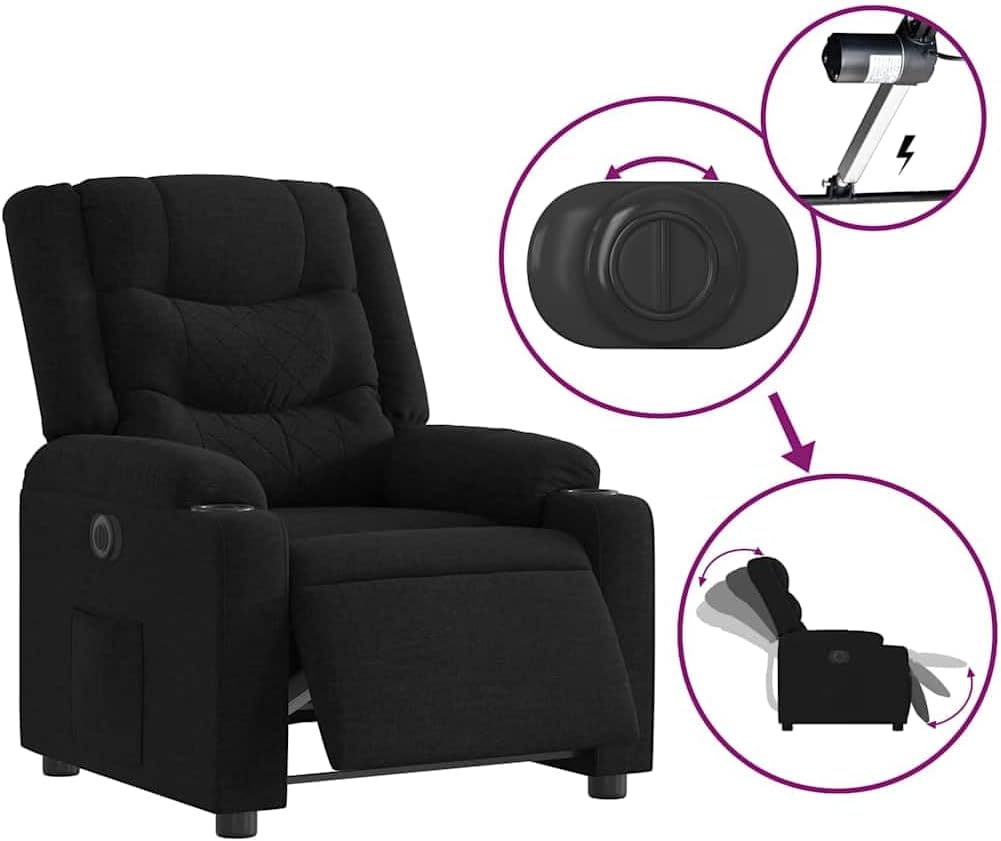 Elektrisch Verstelbare Fauteuil – Relaxstoel – Zetel – TV Stoel – Loungestoel – Zwart Polyester – Verstelbare Rugleuning & Voetensteun – Stevig Frame