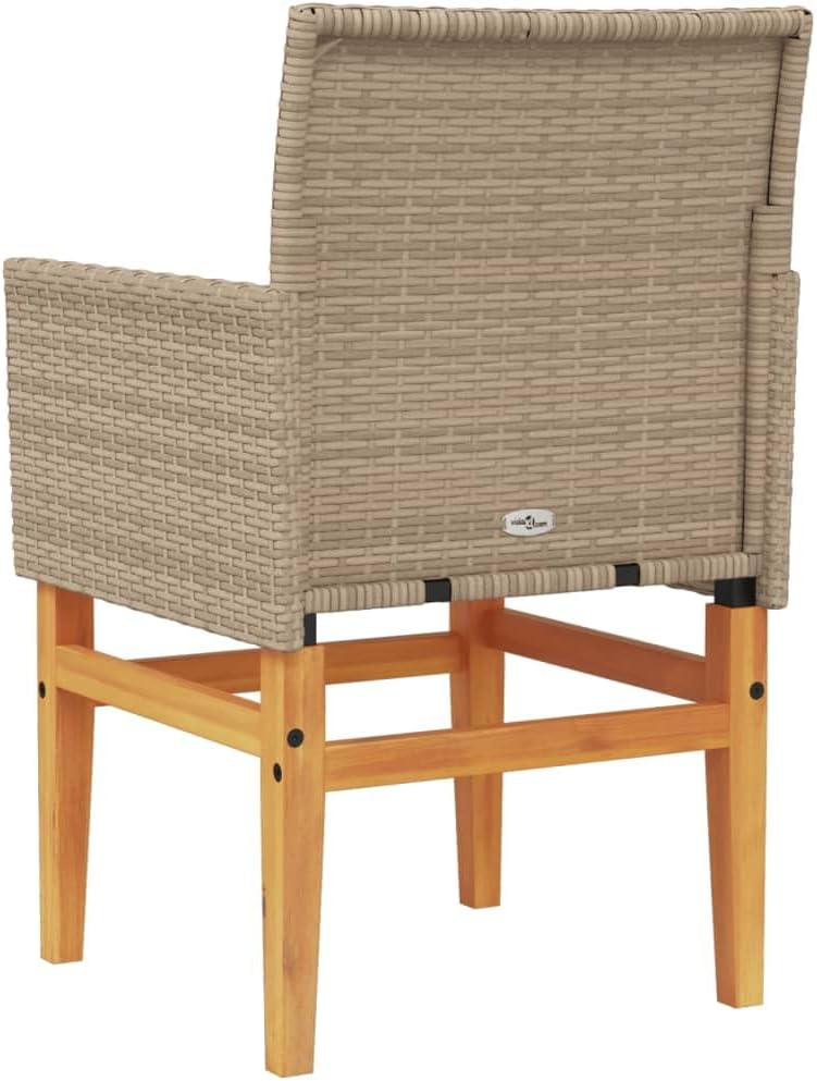 LAPOOH 368716 Garden Chairs with Cushions, PE Rattan, Beige and Acacia Wood, Garden Chairs with Cushions, Patio Chairs - QUORE
