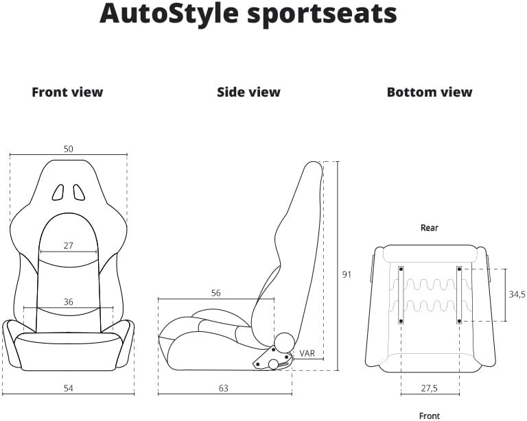 AutoStyle Sportstoel 'Retro II' - Zwart - Dubbelzijdig verstelbare rugleuning - incl. sledes