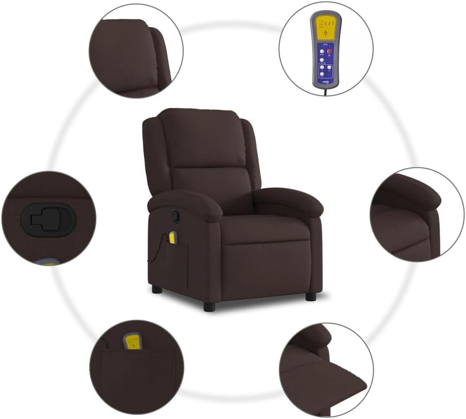 vidaXL Massage Chair Adjustable Fabric Dark Brown