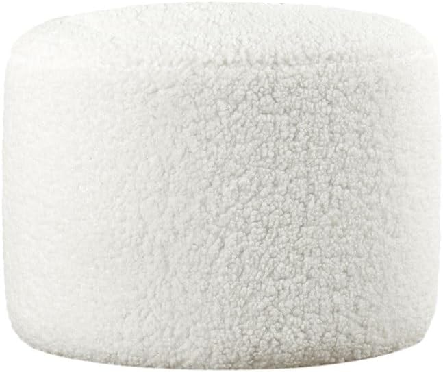 Moderne witte poef, 39 cm hoogte x 54 cm diepte, 100% kunstbont, 10 cm orthopedische spons, PVC gecoate verborgen legs, stijlvol Scandinavisch design