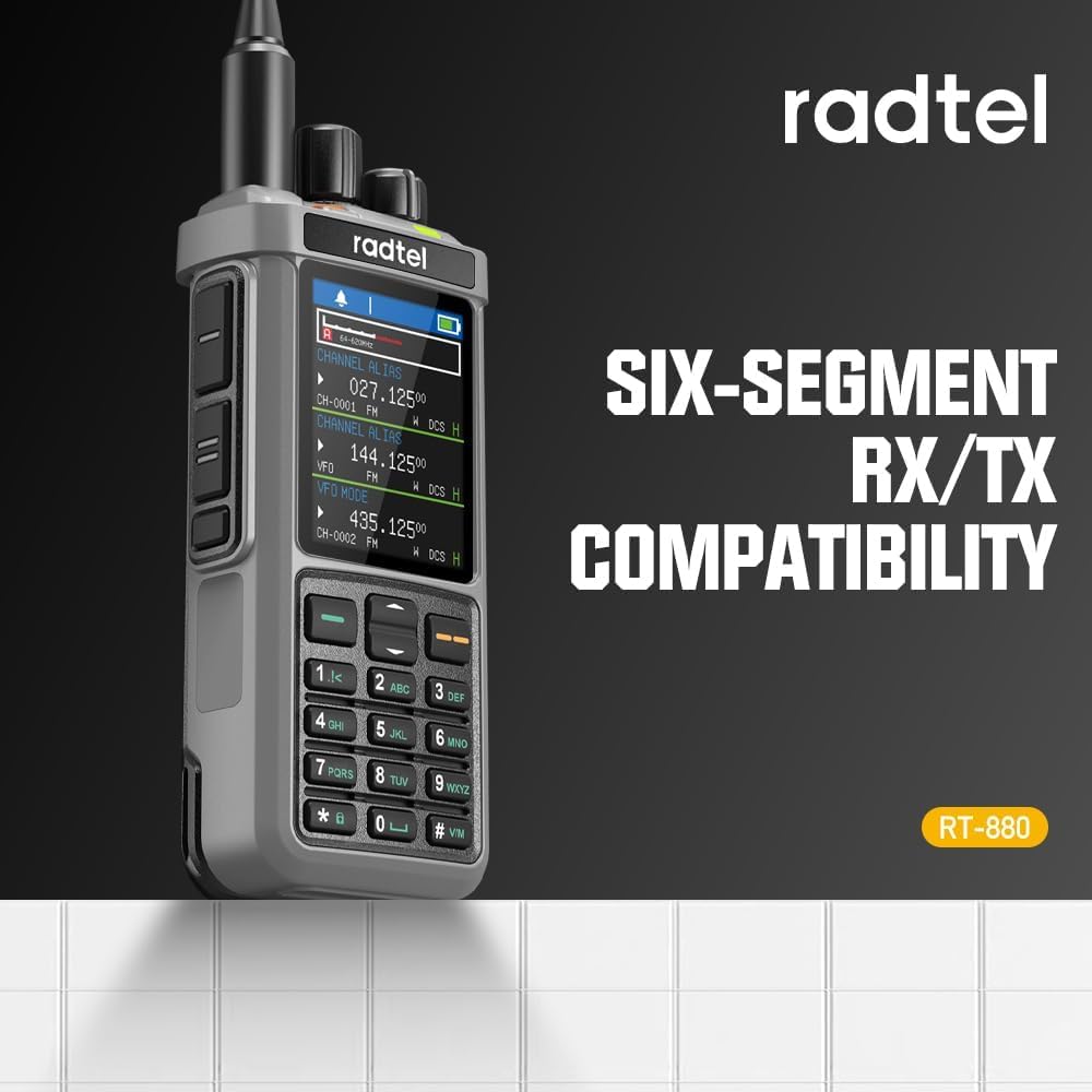 Radtel RT-880G GPS APRS 10 W Ham Radio Walkie Talkie Draagbare CB-radio 1024 kanalen HF SSB Rx met cross-band repeater, 6,5 cm kleurendisplay met programmeerkabel SW/MW-antenne