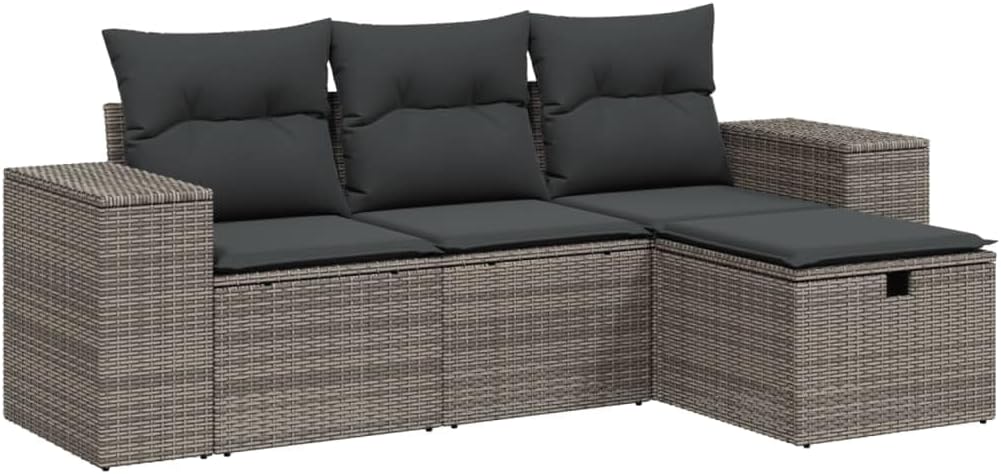 Gecheer 4-Piece Balcony Furniture Poly Rattan Lounge Garden Furniture Set Lounge Furniture Outdoor Patio Furniture Garden Lounge Furniture Sets Balcony Furniture Garden Furniture with Cushion Grey - QUORE
