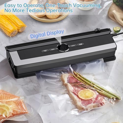 Vacuümmachine, krachtige automatische vacuümmachine met cutter 85 KPA, afpompbaar, met 5 vacuümzakken, levensmiddelen blijven 6 keer langer vers, zeer geschikt voor thuiskeuken en camping