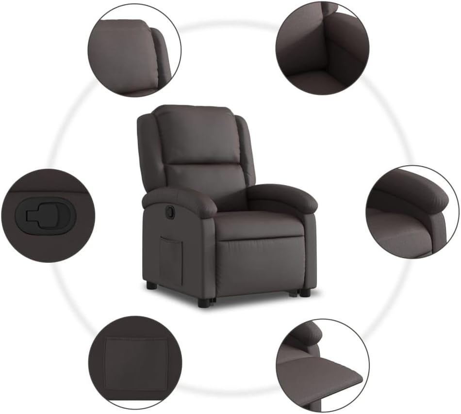 Relaxstoel – Verstelbare Fauteuil – Sta Op Stoel – Elektrische Liftstoel – Donkerbruin Echt Leer – Elektrische Liftfunctie – Echt Leren Bekleding