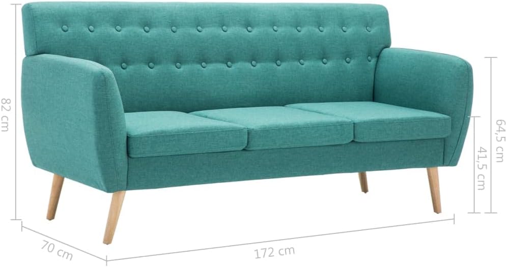 vidaXL Three Seater Sofa Fabric Green Three Seater Sofa Sofa Sofa Seating Furniture - QUORE
