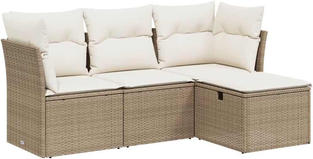 Gecheer 4-Piece Poly Rattan Lounge Balcony Furniture Garden Furniture Set Lounge Furniture Outdoor Patio Furniture Garden Lounge Furniture Sets Balcony Furniture Garden Furniture with Cushion Beige - QUORE