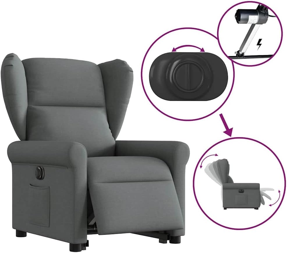 Relaxfauteuil – Elektrische Relaxstoel – Sta-op Stoel – TV Stoel – Draaifauteuil – Elektrische Verstelbare Rugleuning – Sta-op Hulp – Donkergrijze Stoffen Bekleding