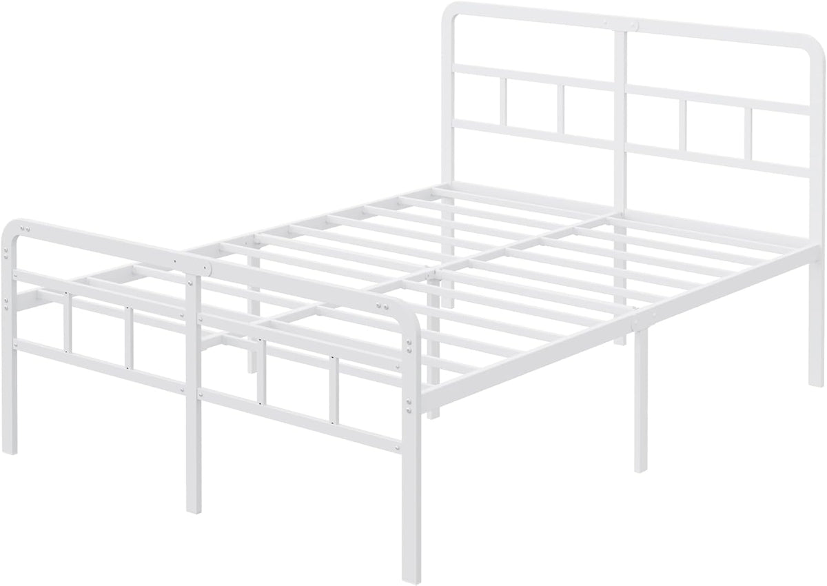 Bedframe 160 x 190 met Hoofdbord en Voeteneind, 46 cm Hoogte Metaal Tweepersoonsbed met Zware Metalen Lattenbodem, Minimalistisch Ontwerp, Eenvoudig te Monteren, Geluidsarm, Wit