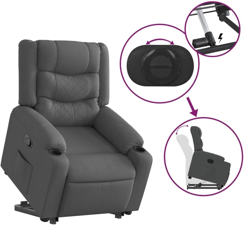 Relaxstoel – Sta-Op Stoel – Verstelbare Fauteuil – Elektrische Opsta-Stoel – Opsta-Hulp Stoel – Donkergrijs – Elektrische Opsta-functie – Comfortabele Dikke Vulling
