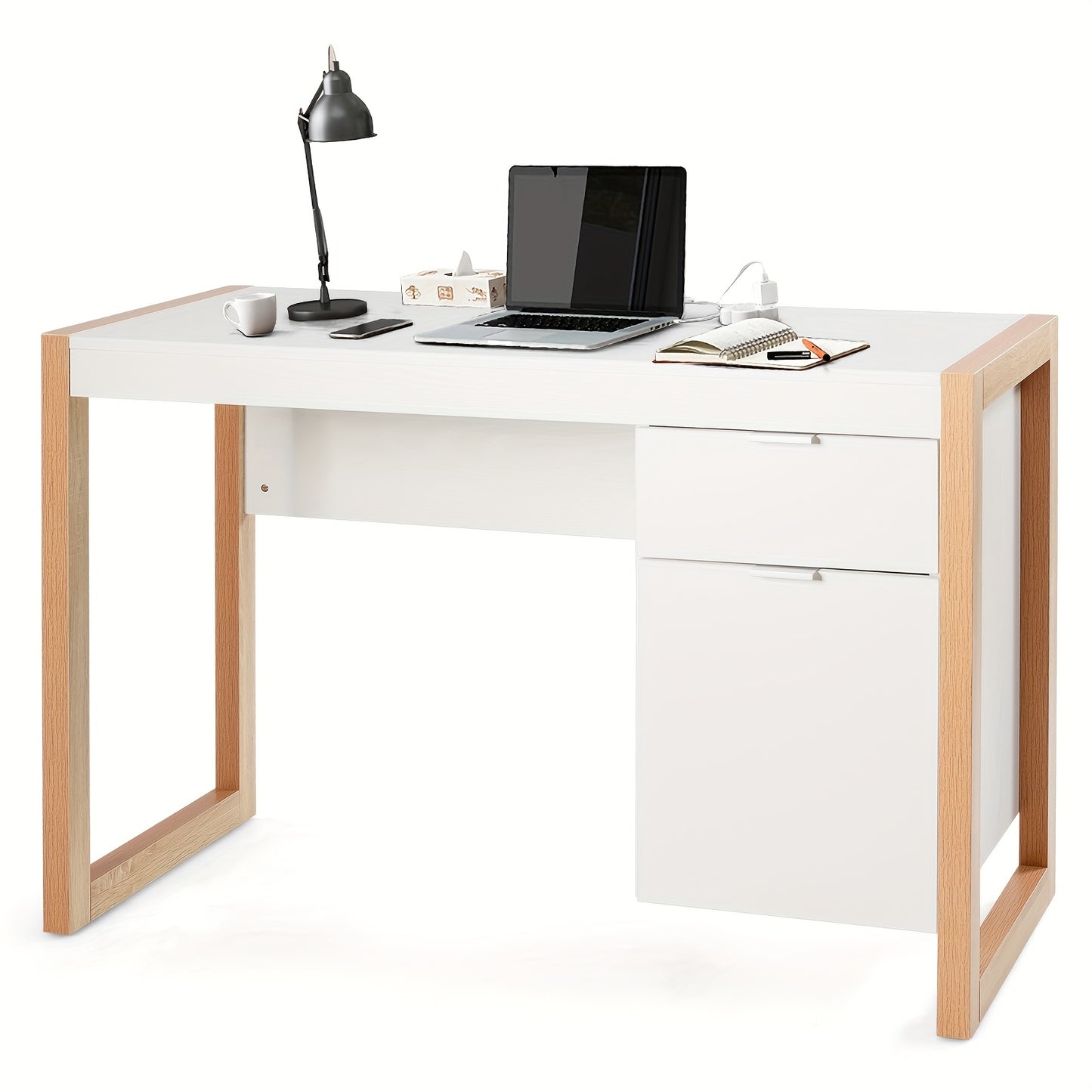 Computertafel – Bureautafel – Computerbureau – Werkbureau – Schrijftafel – Modern Wit – Met Opbergruimte – Stevig MDF Hout – Ruim Tafelblad