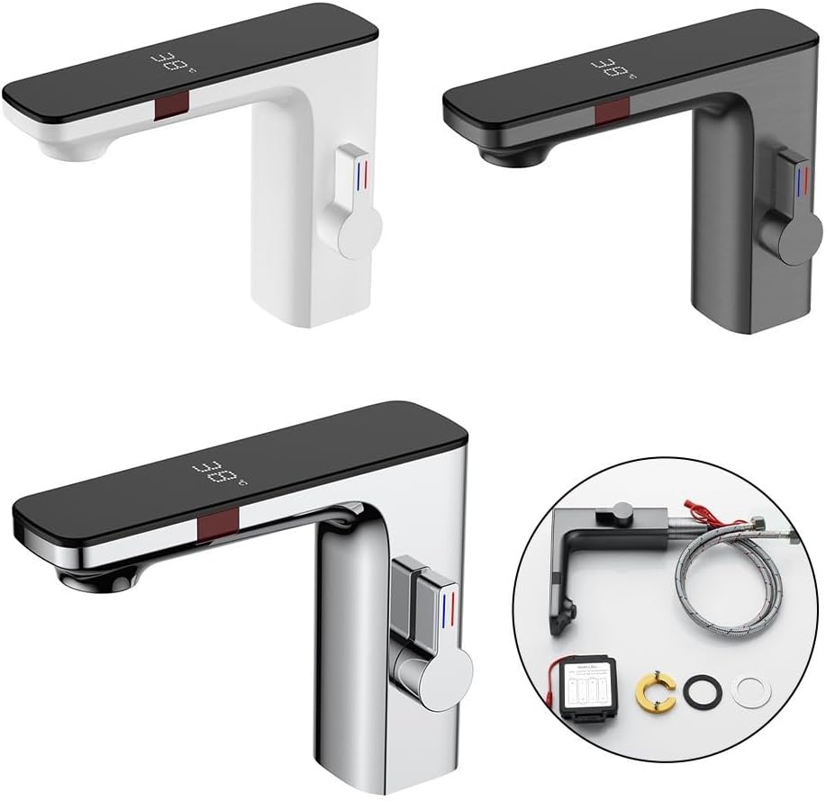 Smart Sensor Wastafelkraan, Badkamer Wastafel Sensor Kranen Digitaal Display Screen Warm Koud Water Mengkraan, Touchless Automatische Kraan 1/2" (Chroom)