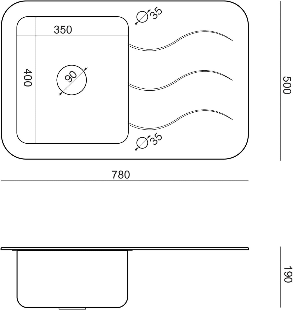 QUADRON spoelbak glazen spoelbak keuken | afmeting 78 x 50 x 19 cm, kleur: PVC Golden | GLEN 211 gehard glas gootsteen | inbouwspoelbak met kraangat enkele gootsteen keukenspoelbak roestvrij staal
