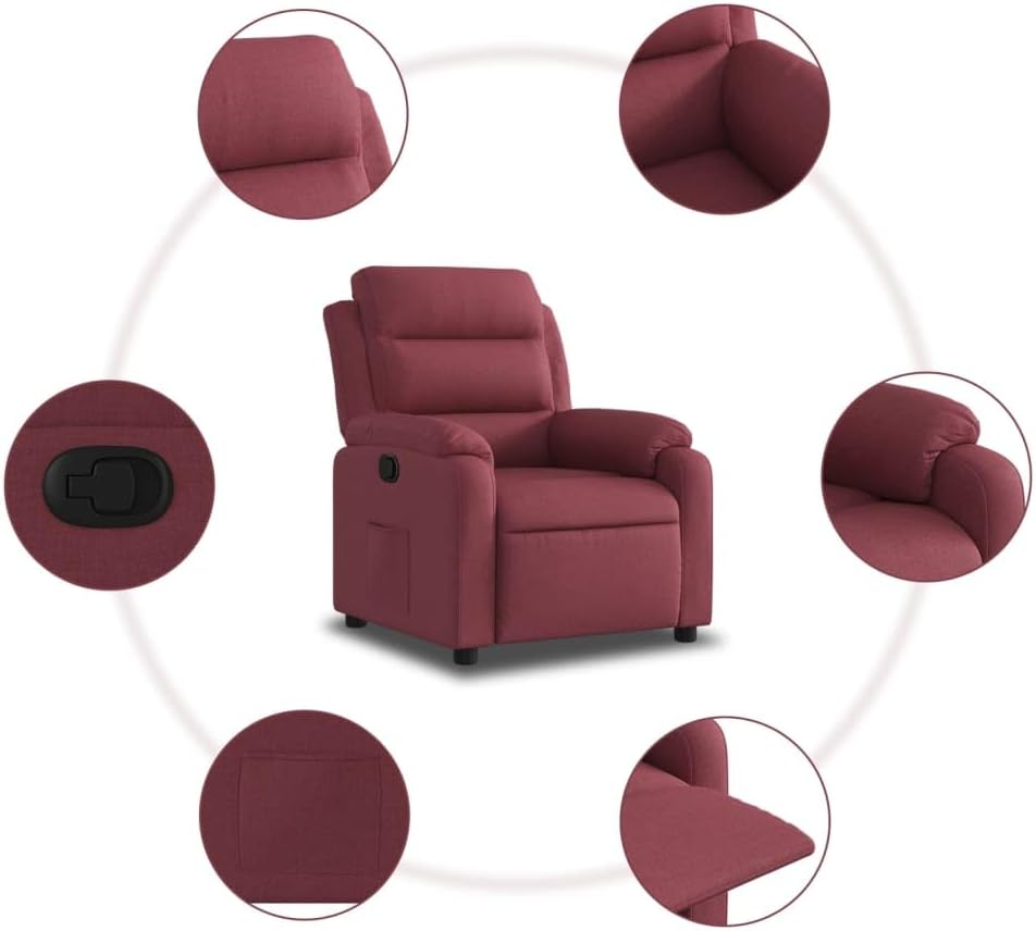 vidaXL Armchair adjustable fabric wine red, recliner chair, recliner chair, armchair, armchair, lazy chair, tv chair, stand chair, recliner chair - QUORE