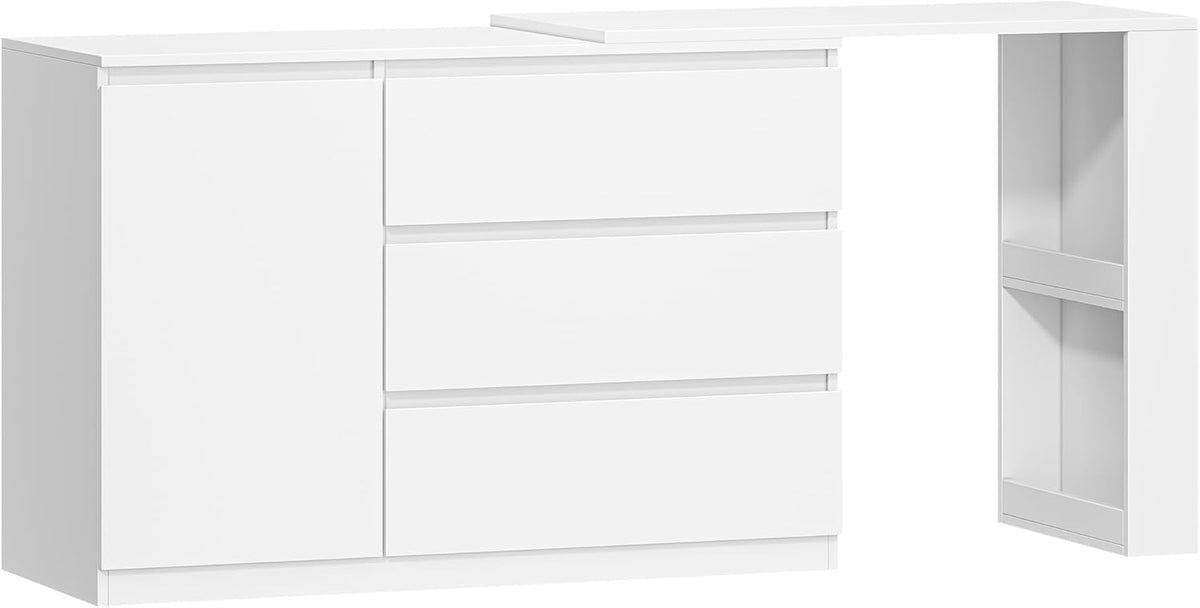 Hzuaneri Dressing Table with Drawers, L-Shaped Corner Dressing Table, Dressing Table with 1 Storage Cabinet and 2 Open Storage Shelves, Bedroom, Living Room, Modern, White DT42803XEU