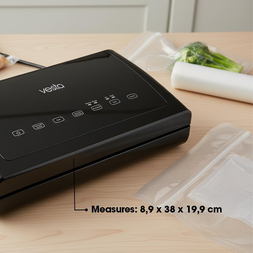 Vesta Precision Vakuum-Versiegelungsgerät – Vacn Seal Elite met 31 cm Sealbalk | 8,9x38x19,9cm Inclusief Verpakkingszakken, Zwarte kleur | Eenvoudige Huishoudelijke Vacuümsealer