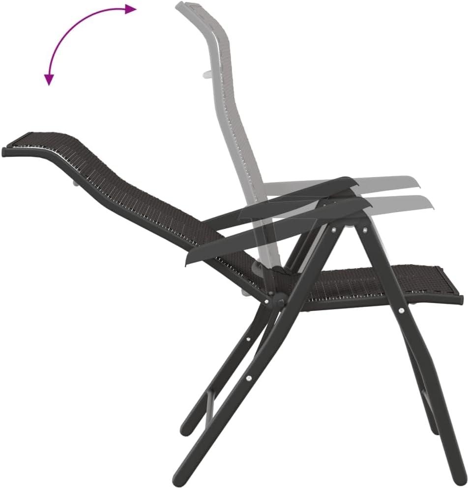 Pack of 8 Folding Garden Chairs Synthetic Rattan Black Coffee Brown Durable PE Material with Adjustable Height Comfortable Backrest and Armrests Foldable Design - QUORE