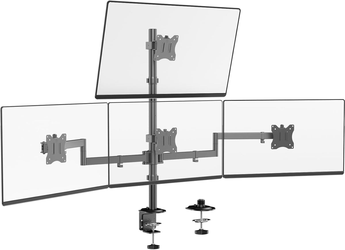 Monitorhouder voor 4-monitoren 17 inch - 27 inch - monitor tafelhouder voor led-lcd-schermen, in hoogte verstelbare monitorhouder boven elkaar monitorhouder, 10 kg per arm, VESA 75/100, zwart