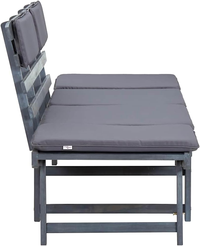 vidaXL Garden bench with cushions 2-in-1 190 cm solid acacia wood grey