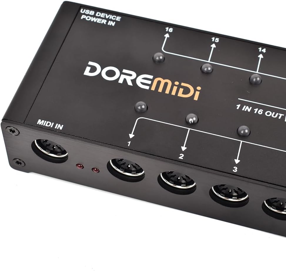 MIDI-Thru Box – MIDI Splitter – MIDI Verdeler – MIDI Router – MIDI Patchbay – 16 Uitgangen – 1 MIDI-Ingang Naar 16 MIDI-Uitgangen – Per Uitgang Instelbare Filtering