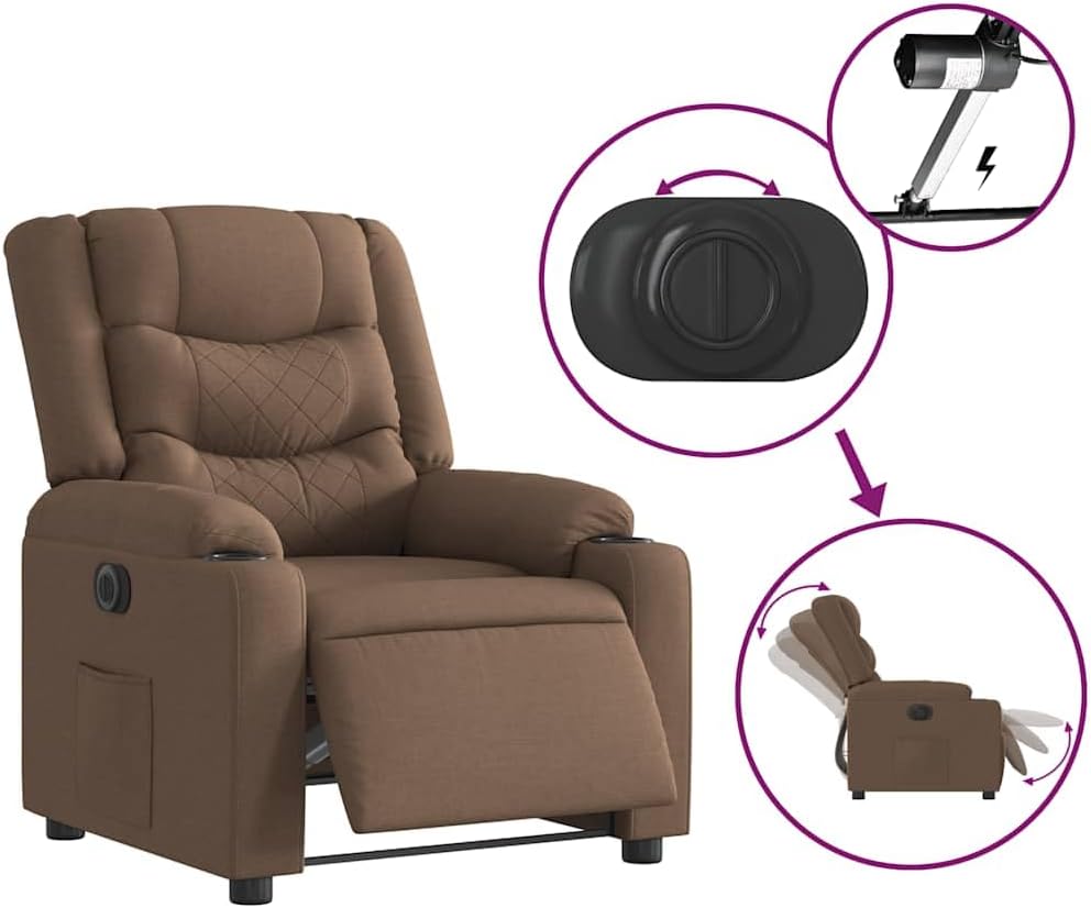 Relaxstoel – Elektrische Fauteuil – Stoel – Ligstoel – Fauteuil Met Kruk – Bruin – Stof – Motorisch Verstelbaar – Maximaal Comfort