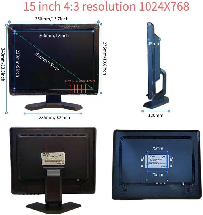 15 Inch Professioneel Capacitief Touchscreen Bewakingsdisplay – Monitor – CCTV-Monitor – Beveiligingsmonitor – PC-Monitor – 1024 x 768 Resolutie – HDMI/VGA/USB/AV/BNC Aansluitingen