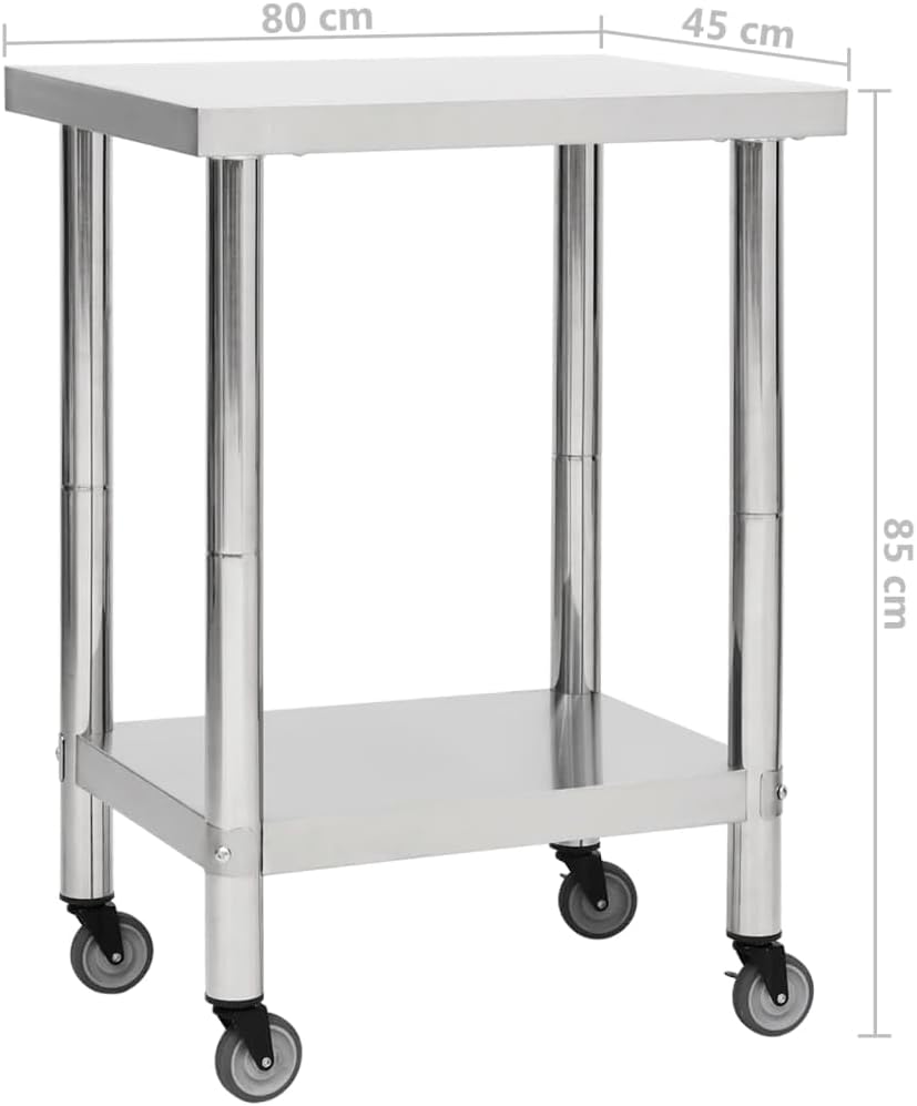 vidaXL Keukenwerktafel met wielen 80x45x85 cm roestvrij staal