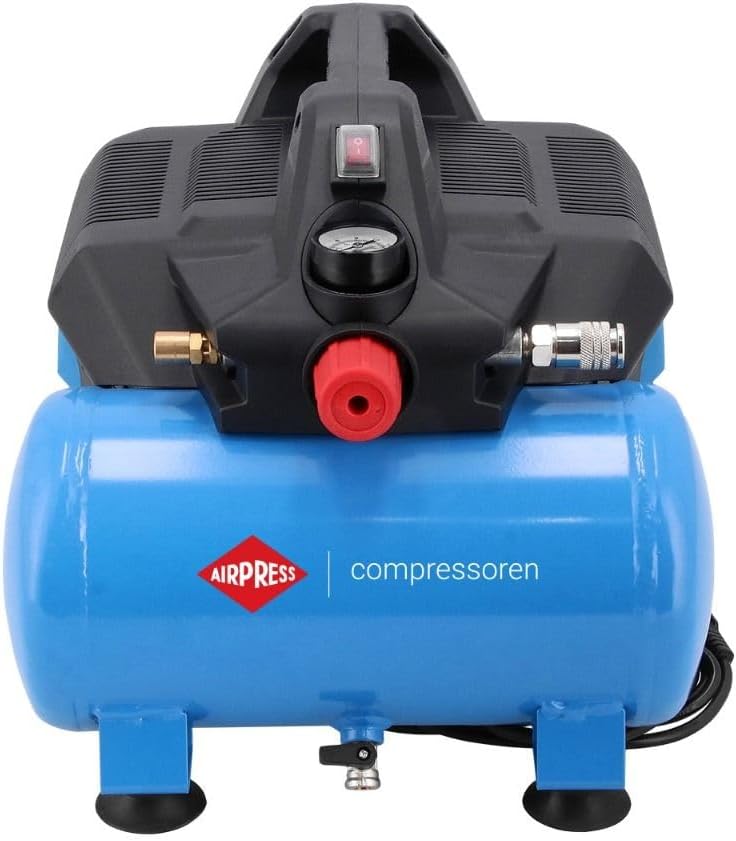 Stille Olievrije Compressor – Luchtcompressor – Zuigercompressor – Mini Compressor – Persluchtcompressor – Compact 6 Liter – 8 Bar Maximale Druk