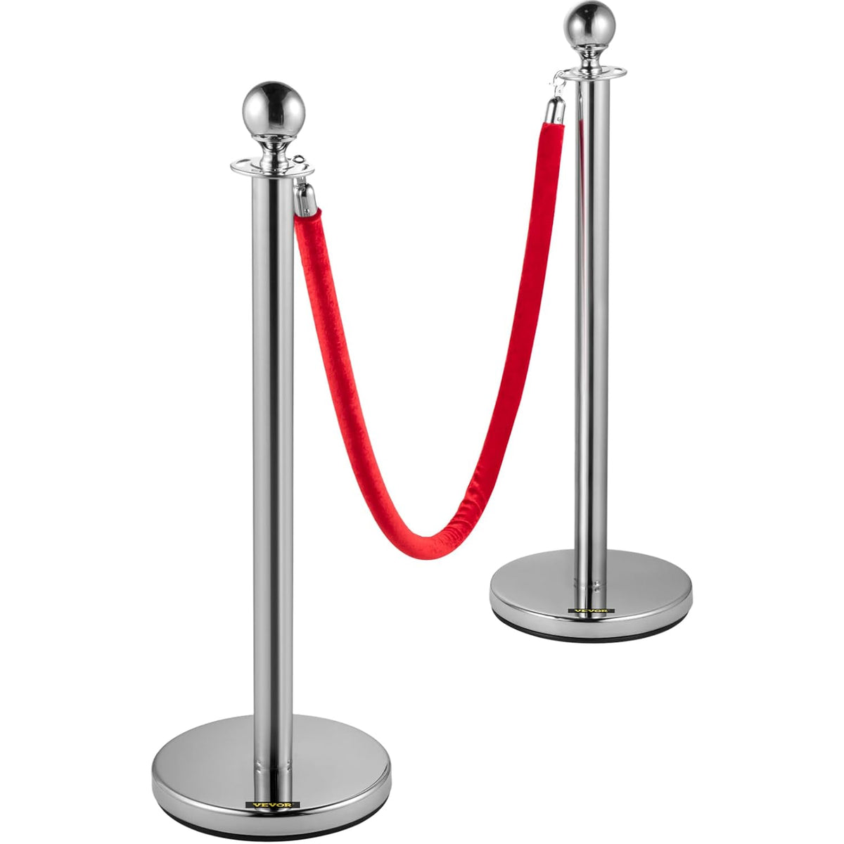 VEVOR Crowd Bar Crowd Control Barrier with Red Velvet Rope, 4 Pieces Silver Barriers with 1.5m Long Flannel Rope for Theatres, Hotels, Casinos, Events on the