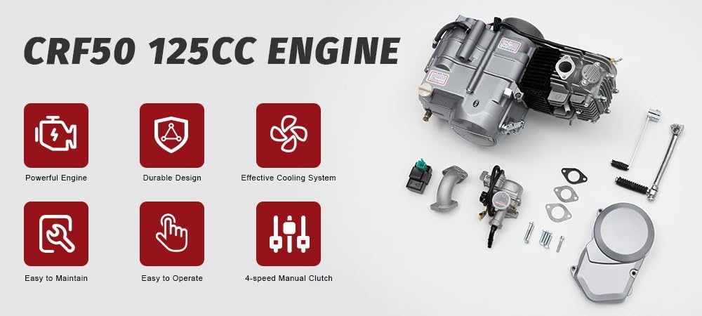 125cc engine 4-stroke engine 4-speed manual clutch motor pitbike engine CDI cylinder 125cc engine Dirt Bike Engine Kickstarter 125cc engine 9.0:1 compression ratio & PZ16J carburetor - QUORE