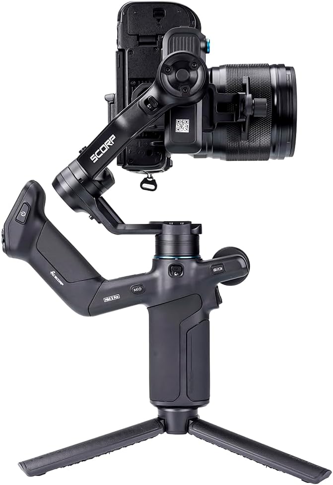 FeiyuTech SCORP Mini-3-Pro Gimbalstabilisator voor spiegel/compact/actiecamera, smartphone, 18 m AI-tracking, afneembare afstandsbediening, 2 kg belastbaar, 3-assige gimbal voor Canon Sony