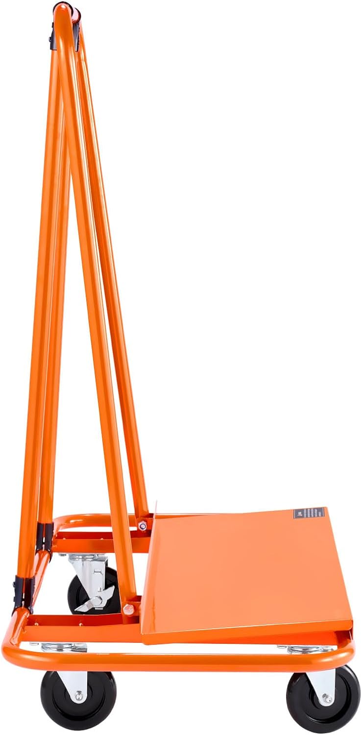 VEVOR Plasterboard Trolley 810 kg Steel with Swivel Wheels Durable and Durable Trolley with Fastening Strap for Plywood, Plasterboard, Glass, Orange