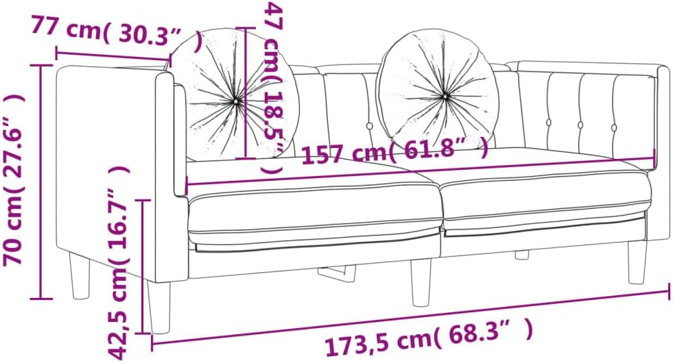 vidaXL 2 and 3 Seater Sofa Set with Cushions, Velvet Cream, Loveseat, 2 Seater Sofa, 3 Seater Sofa, 173 x 77 x 70 cm (2 Seater) + 193 x 77 x 70 cm (3 Seater Sofa) - QUORE