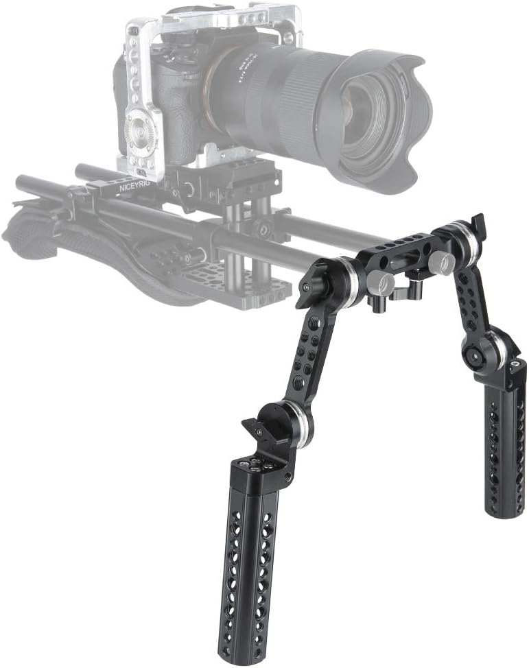 Rozet handgreep kit – Camera handgreep – Camera rig handvat – Schouderrig handvat – Grip voor videorig – Met verlengarm en 15 mm staafklem – 145 mm handgreep van aluminiumlegering