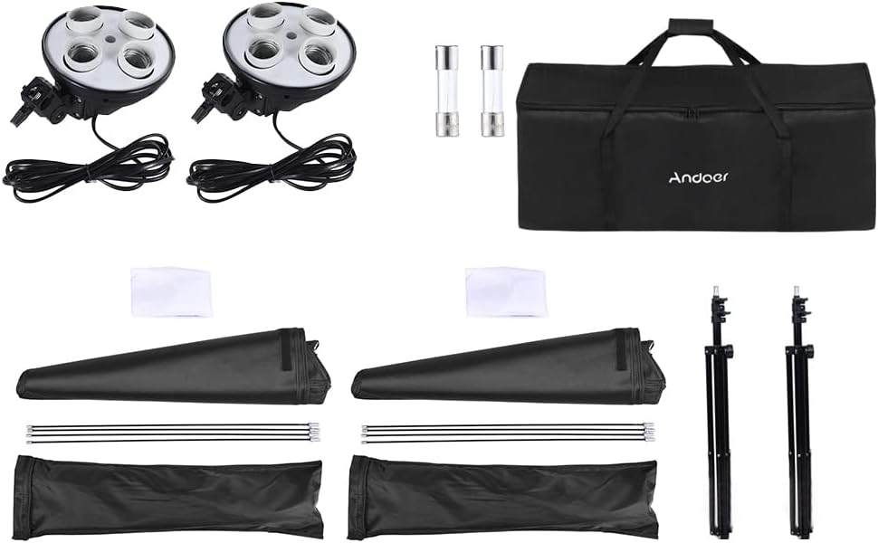 Softbox LED-set – Fotostudioset – Studioverlichting – Fotografielicht – Lichtset – 2 X Softbox 50 X 70 Cm – 2 M Metalen Statieven Met 4-In-1 E27 Lamphouders