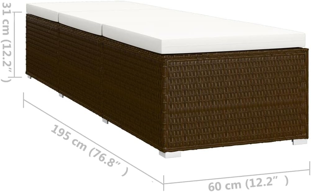 vidaXL 3-piece sunbed set with tea table poly rattan brown