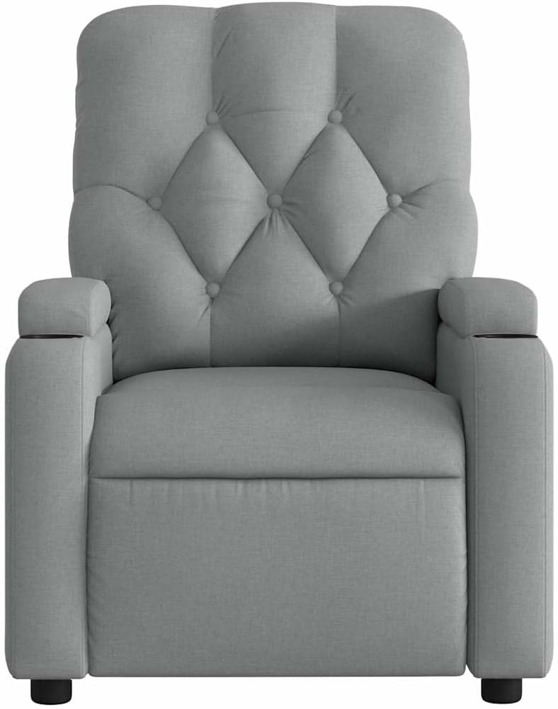 Elektrische Relaxstoel – Relaxfauteuil – Sta-op Stoel – Massagestoel – Ligstoel – 6 Massagepunten – Bekerhouder – Lichtgrijze Stof – Trillingsfunctie – Comfortabele Zitting – Stabiel Frame