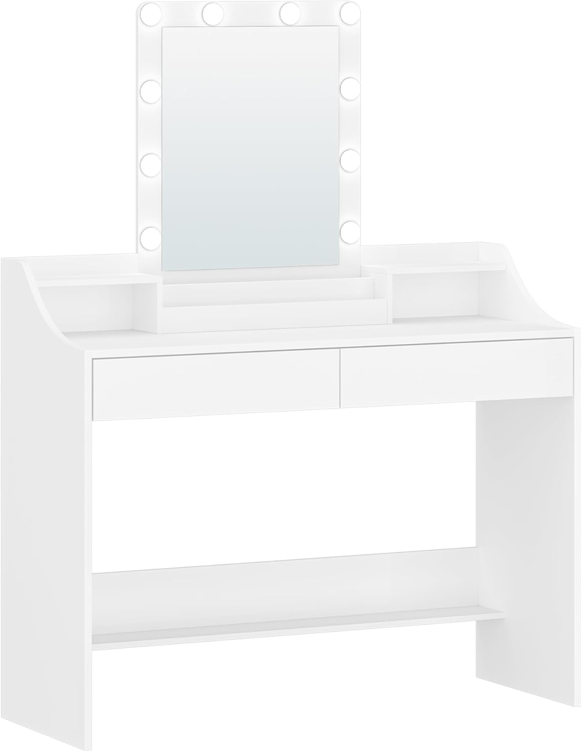 Hzuaneri 108cm Dressing Table with LED Lighting, Adjustable Brightness, Dressing Table with Mirror, Sideboard with 2 Drawers and 2 Open Compartments, Modern, WhiteDT40803X